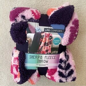 Life Comfort Pink/Purple Floral Sherpa Fleece Throw